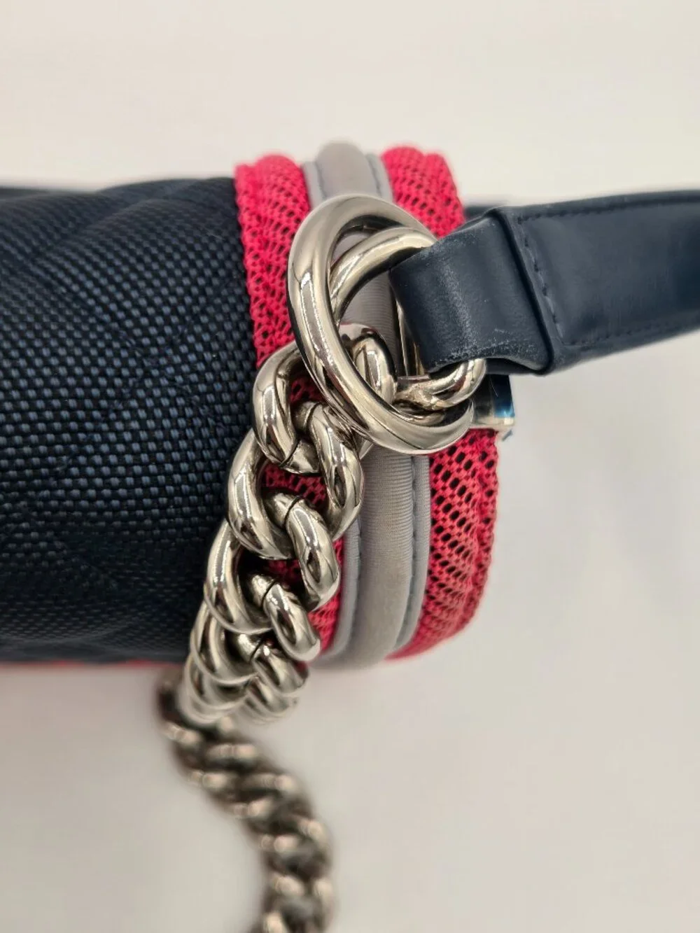 Chanel Medium Fluo Boy Flap Bag – Navy Quilted Canvas | Fuchsia & Grey Trim
